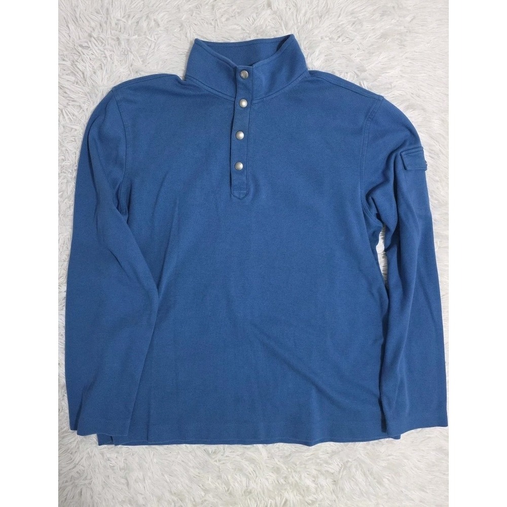 Banana Republic Sweater Mens‎ Large Blue Cotton Snap Button Mock Neck Pullover